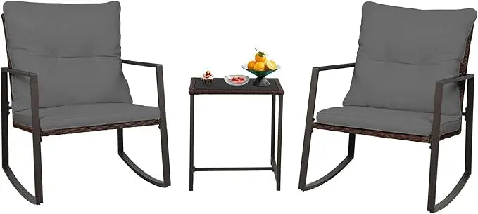 Outdoor 3 Piece Patio Bistro Set Wicker With Glass Table