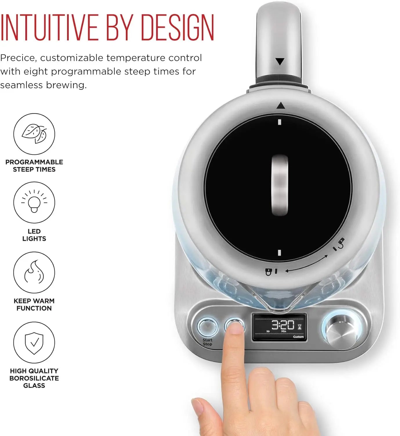 XMSJ Digital Glass Kettle With Removable Infuser And 8 Presets