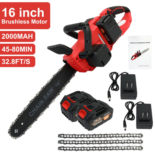 42V Cordless Brushless Chainsaw With Two Batteries And Chargers