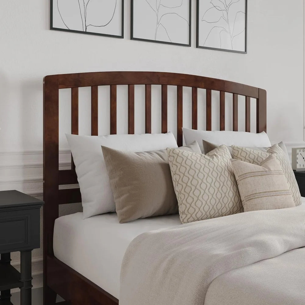 Walnut Headboard With Attachable Charger And Easy Assembly