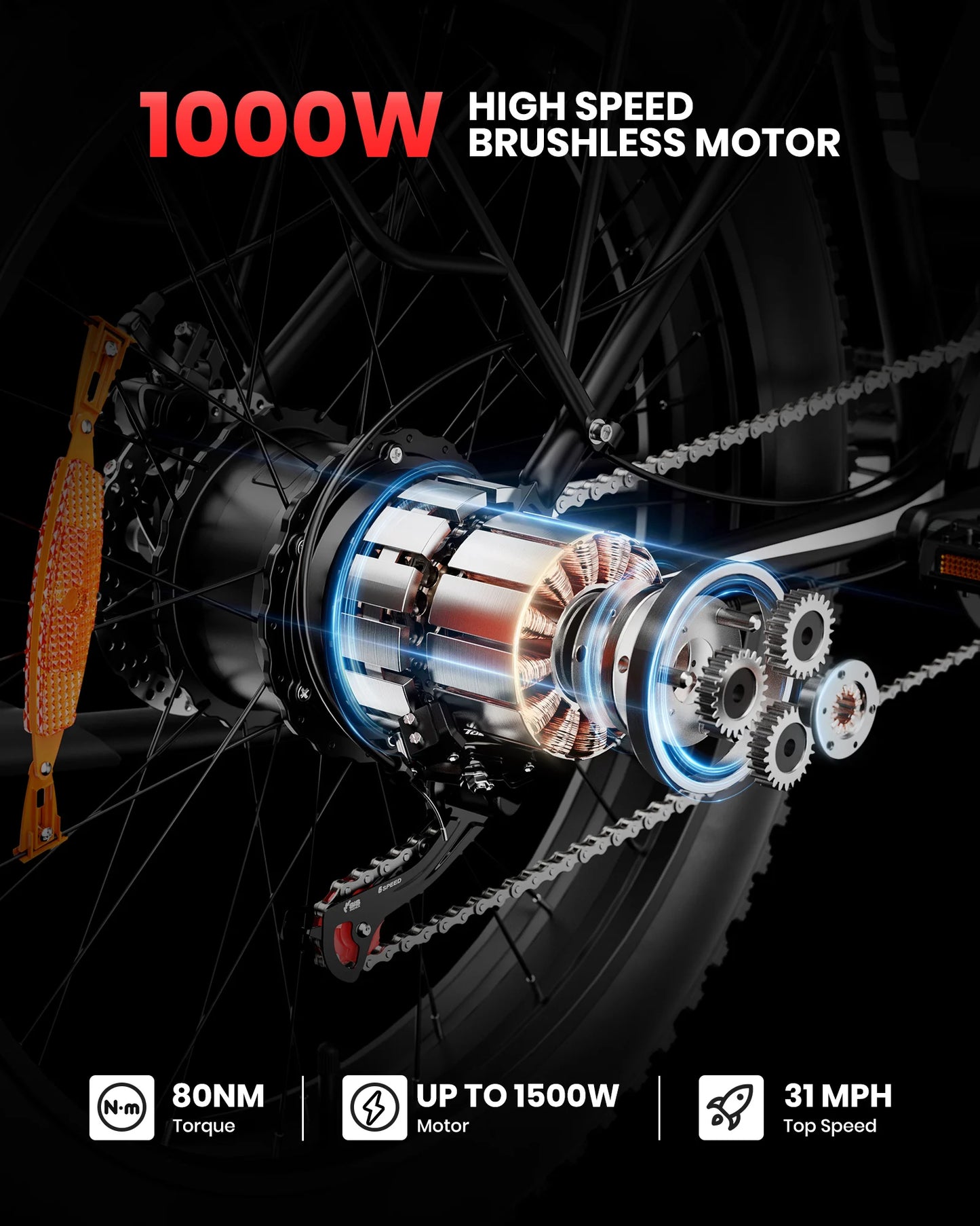 AMYET EB26 1000W Electric Mountain Bike for Adults Dual Shock