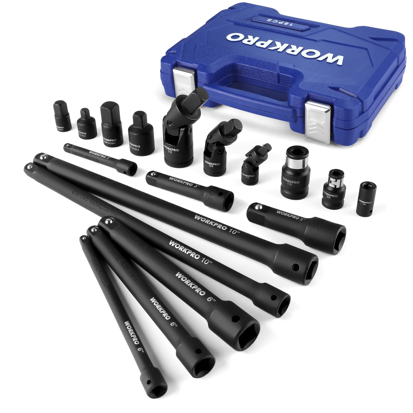 WORKPRO 18 Piece Drive Tool Accessory Set With Socket Adapters And Extensions
