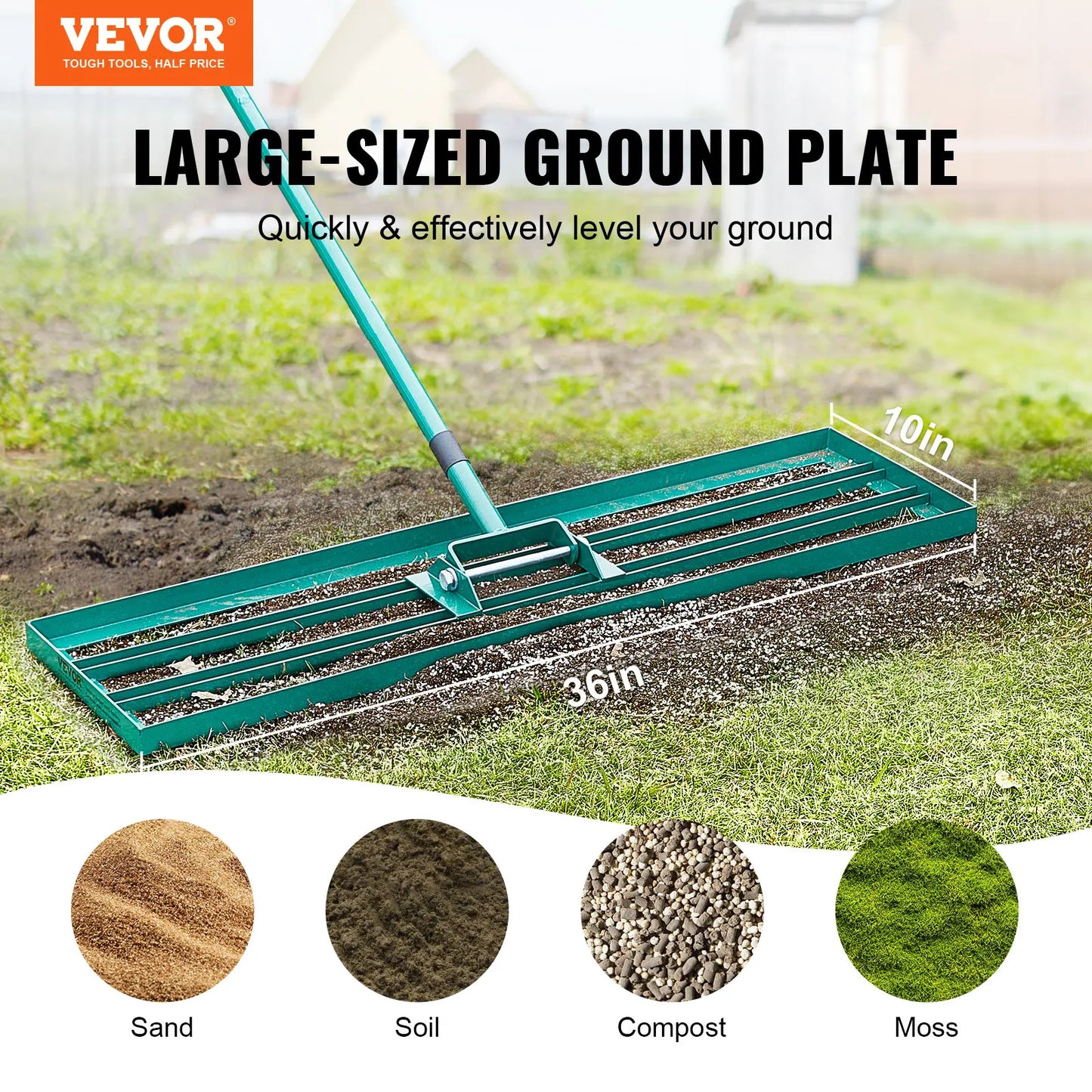 SucceBuy Lawn Leveling Rake Heavy Duty With Aluminum Ground Plate
