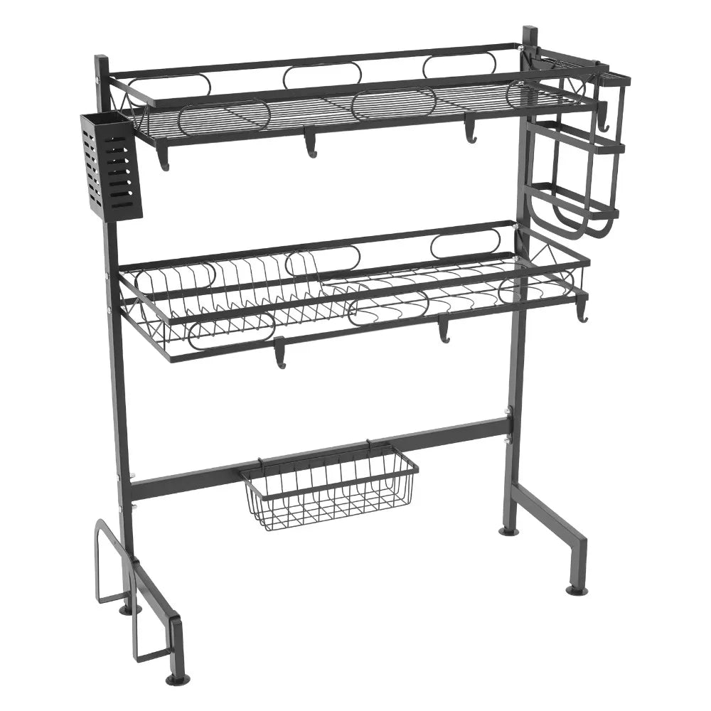 Hign-concerned Dish Drying Rack Over Sink Dual Tier with Cutlery Holders