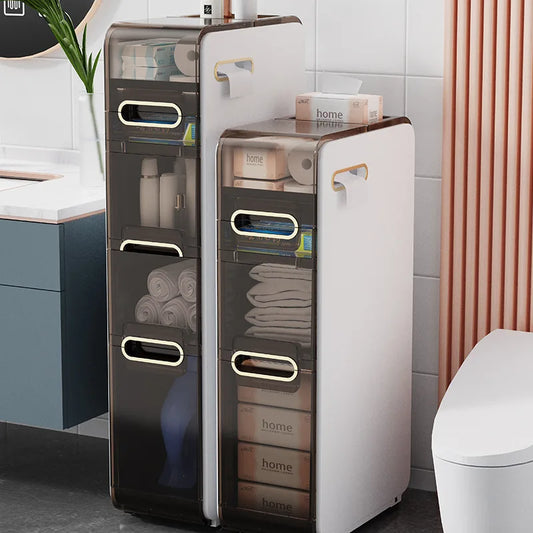 Modern PP Bathroom Cabinet With Narrow Floor Storage And Drawers