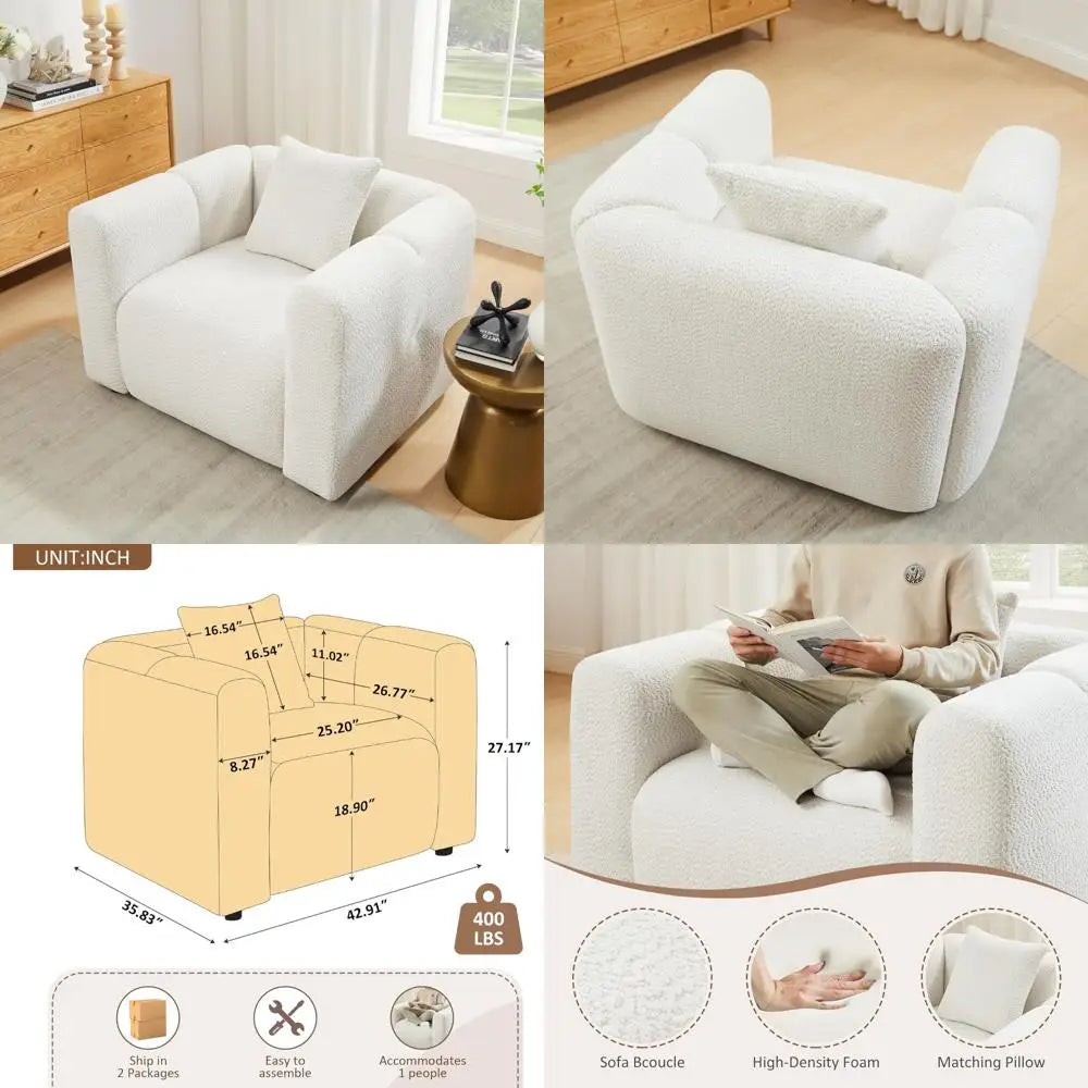 Modern Boucle Accent Chair With Plush Upholstered Pillow