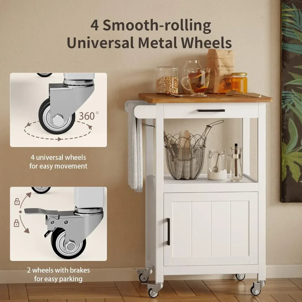 XMSJ Customizable Rolling Kitchen Island Cart With Drawer And Storage