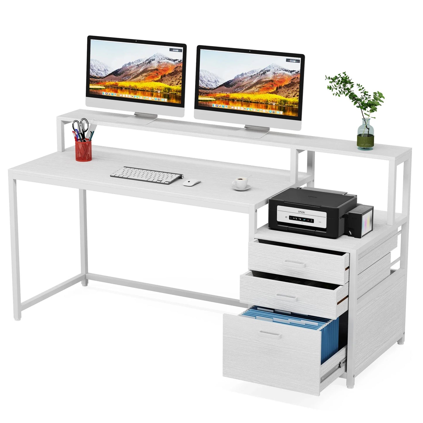Tribesigns Ergonomic Computer Desk With File Drawer And Monitor Stand