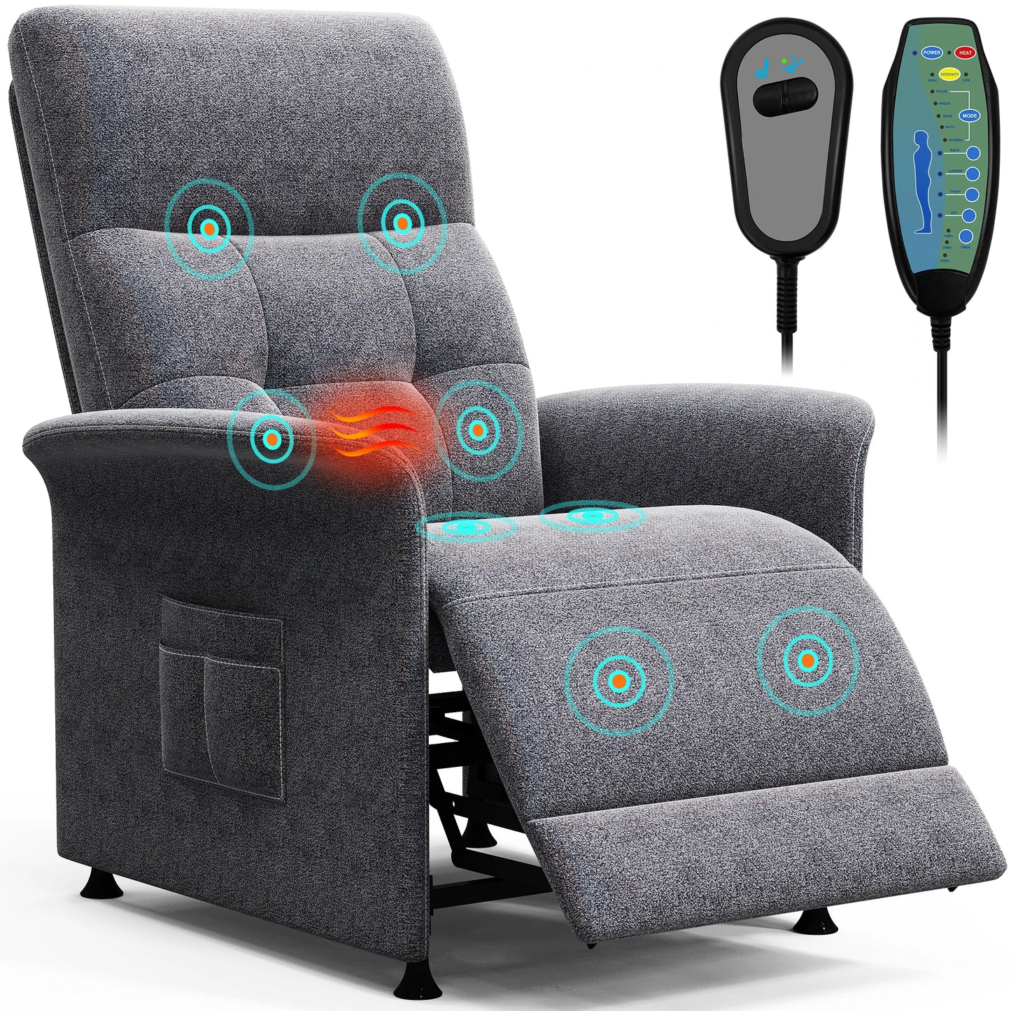 ZBOM Power Recliner Chair With Heated Massage And Adjustable Fabric