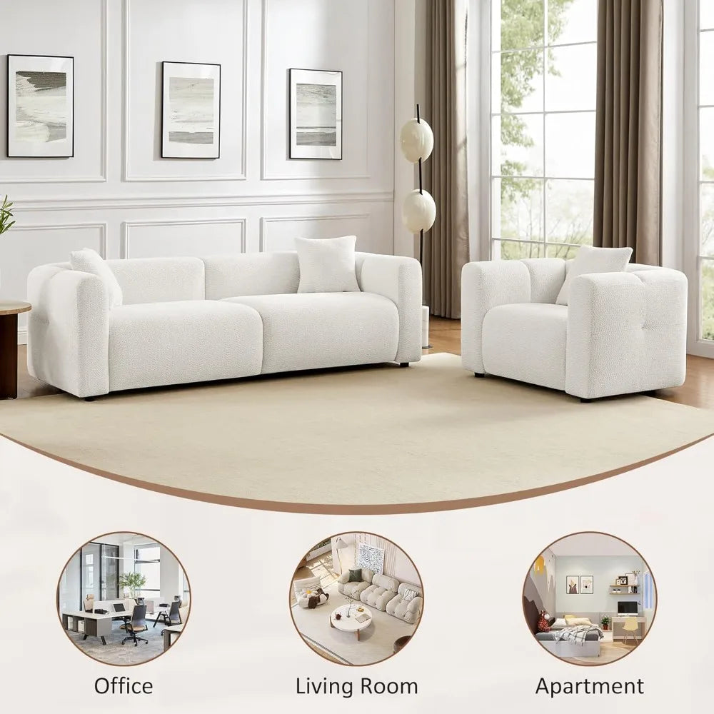 Modern Boucle Accent Chair With Plush Upholstered Pillow