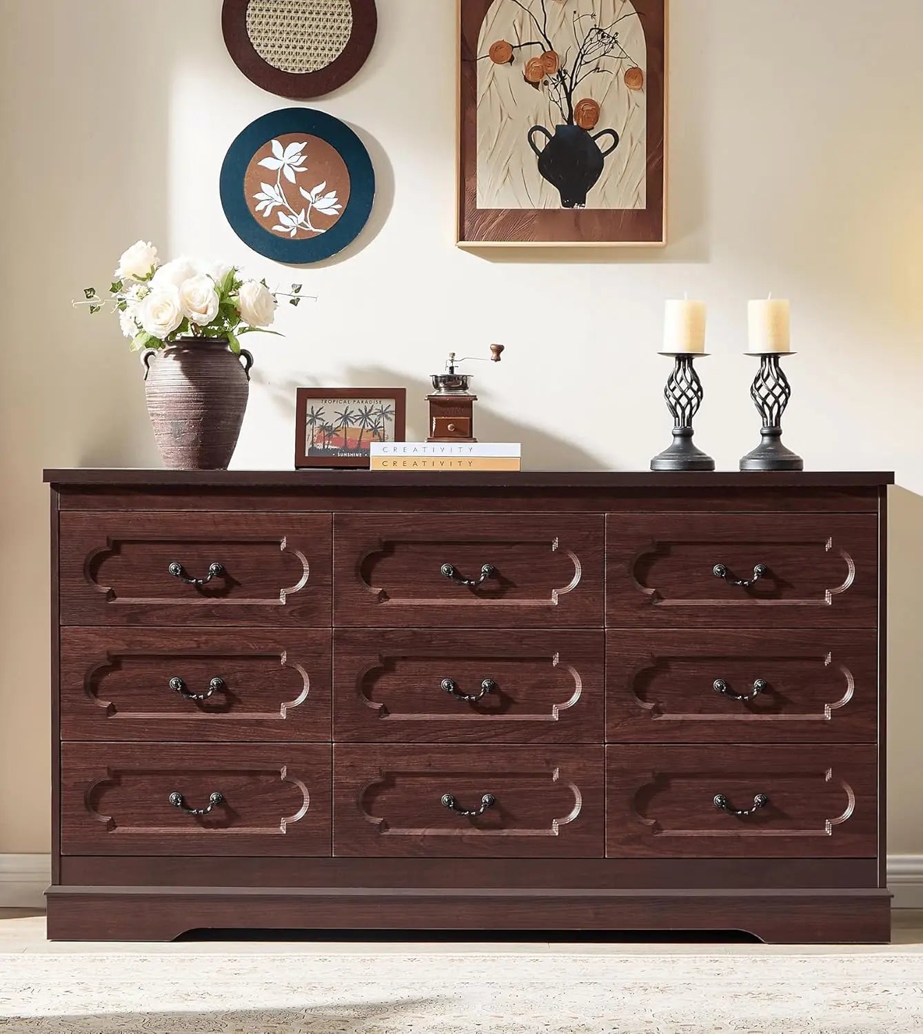 General Dresser for Bedroom Farmhouse Cherry Wood Chest of Drawers