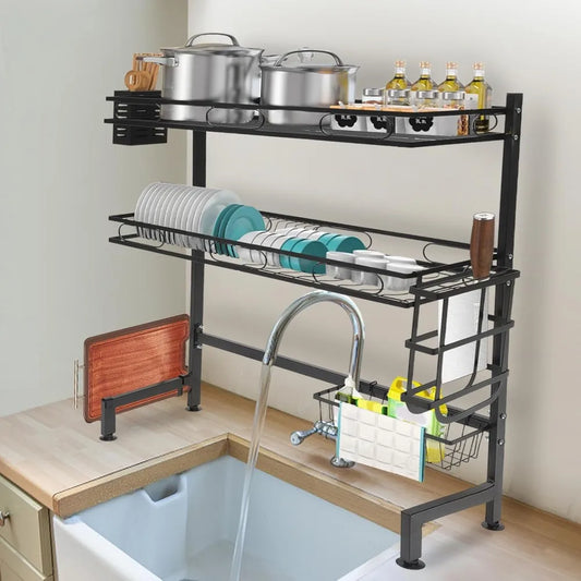 Hign-concerned Dish Drying Rack Over Sink Dual Tier with Cutlery Holders