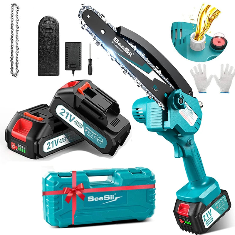 SeeSii Cordless Electric Chainsaw Makita 18V Compatible Oiler 2000mAh Batteries