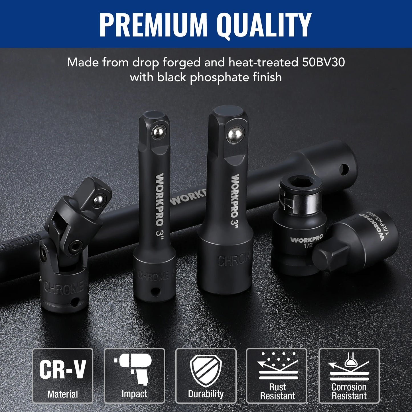 WORKPRO 18 Piece Drive Tool Accessory Set With Socket Adapters And Extensions