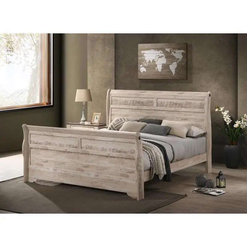 General Use Sleigh Bed Set With Dresser And Mirror Nightstands