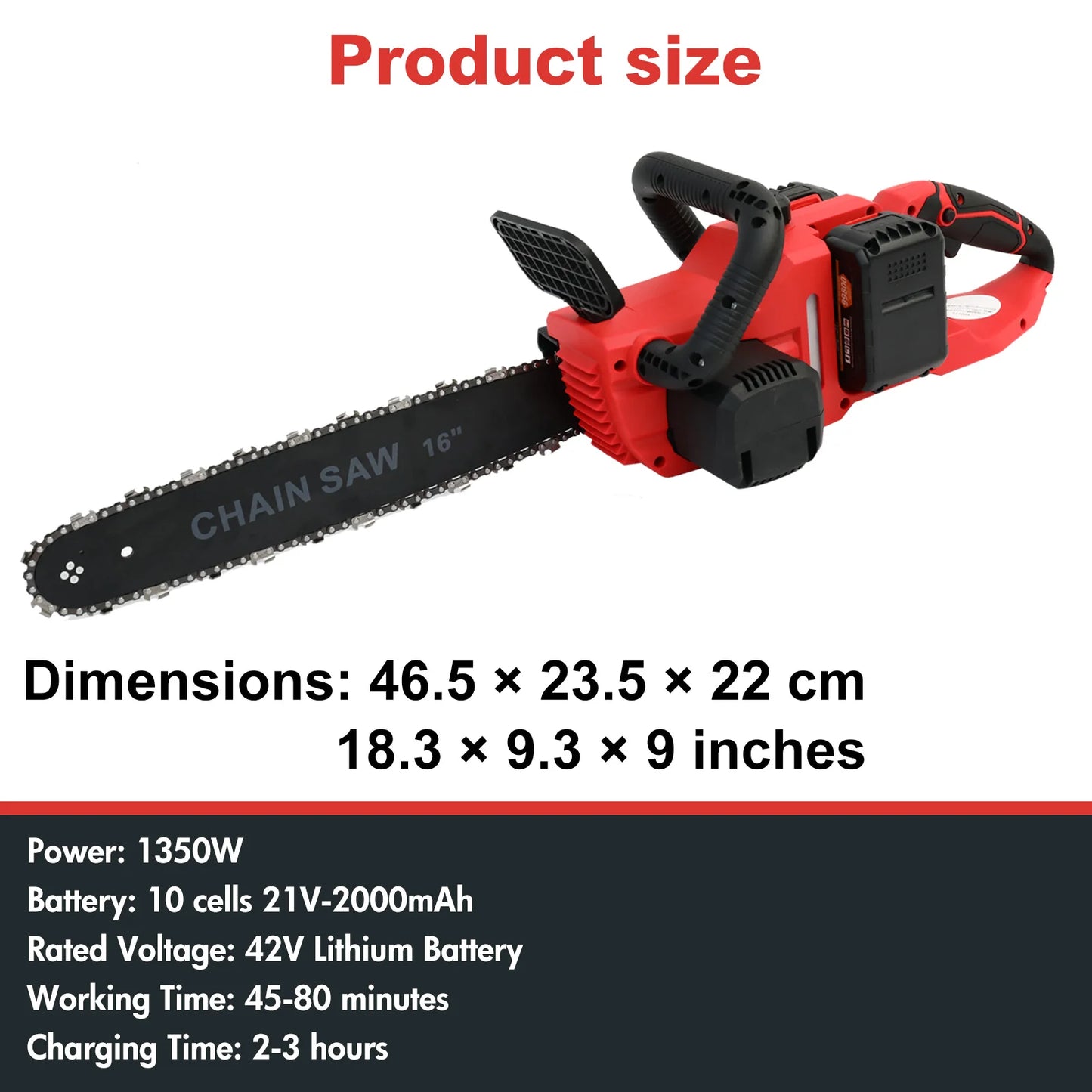 42V Cordless Brushless Chainsaw With Two Batteries And Chargers