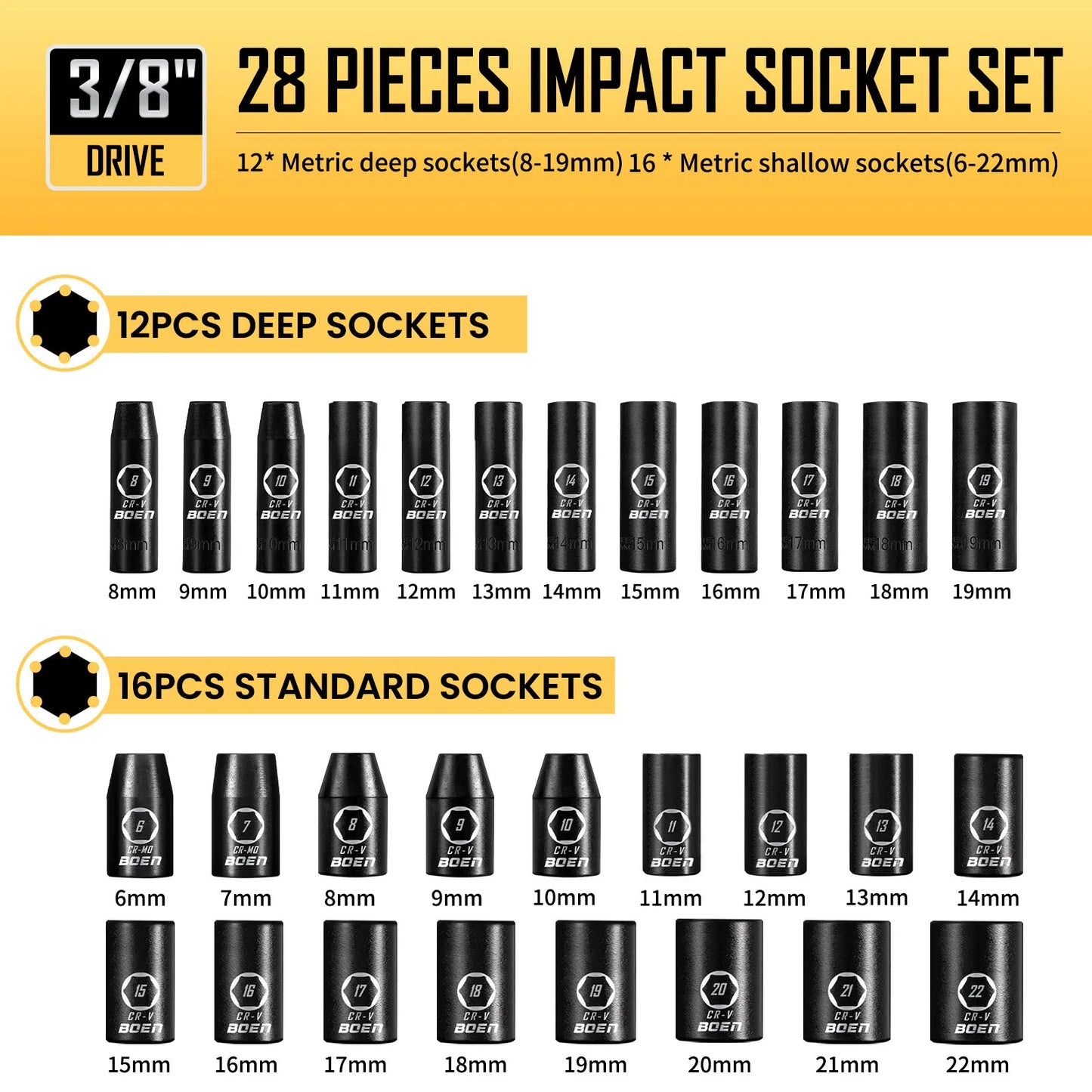 BOEN Socket Set 59Piece SAE and Metric with ETorx Sockets