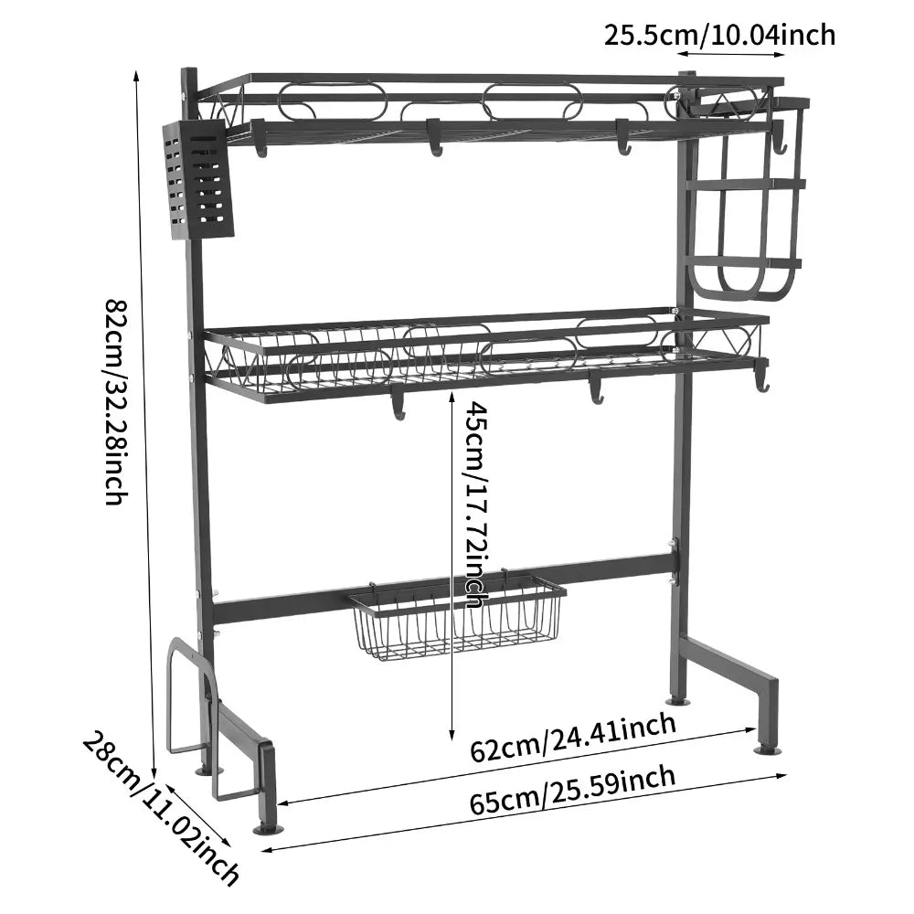Hign-concerned Dish Drying Rack Over Sink Dual Tier with Cutlery Holders