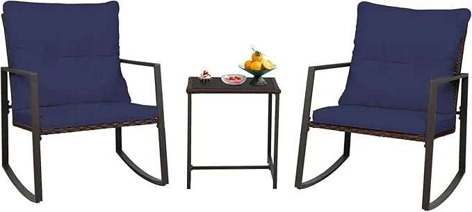 Outdoor 3 Piece Patio Bistro Set Wicker With Glass Table