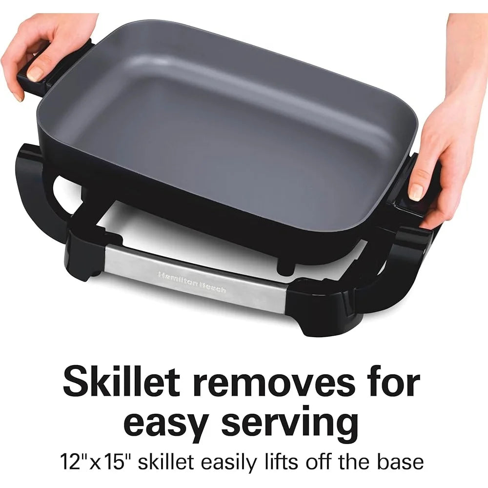 XMSJ Electric Skillet With Durathon Ceramic Nonstick Surface