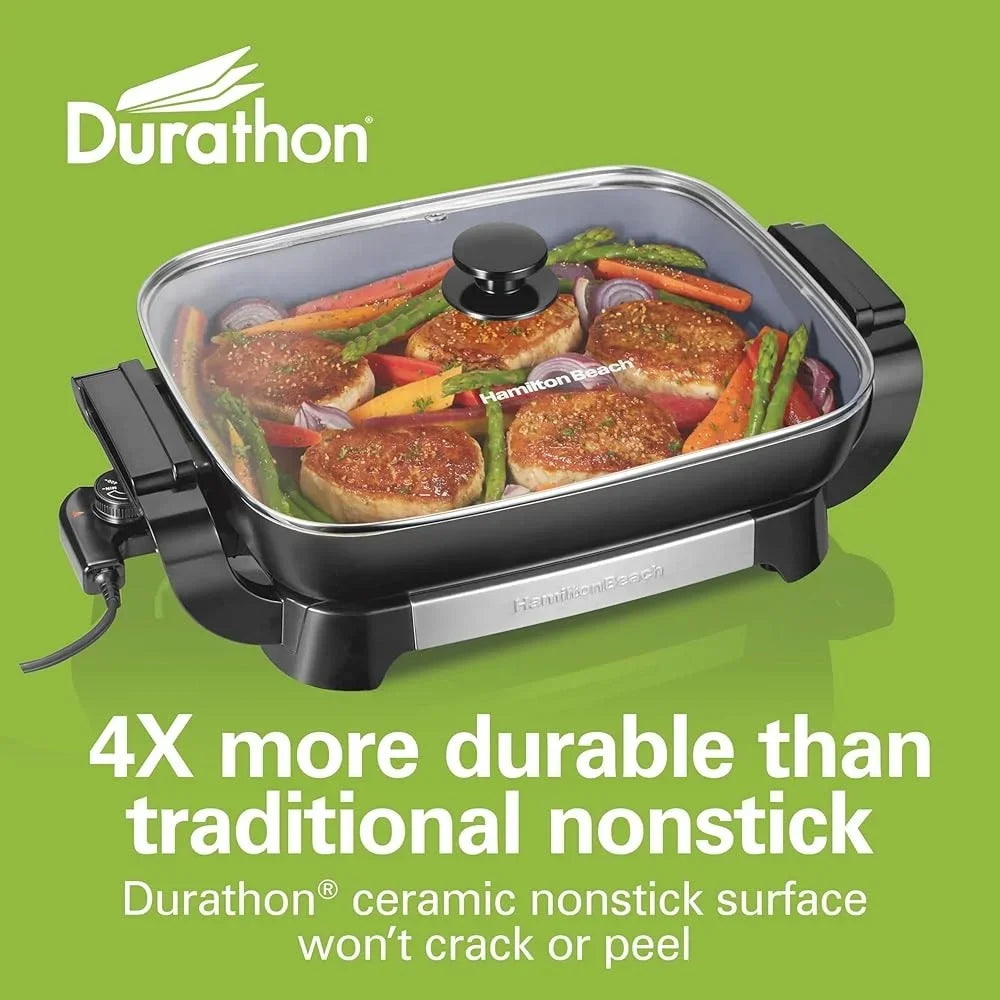 XMSJ Electric Skillet With Durathon Ceramic Nonstick Surface