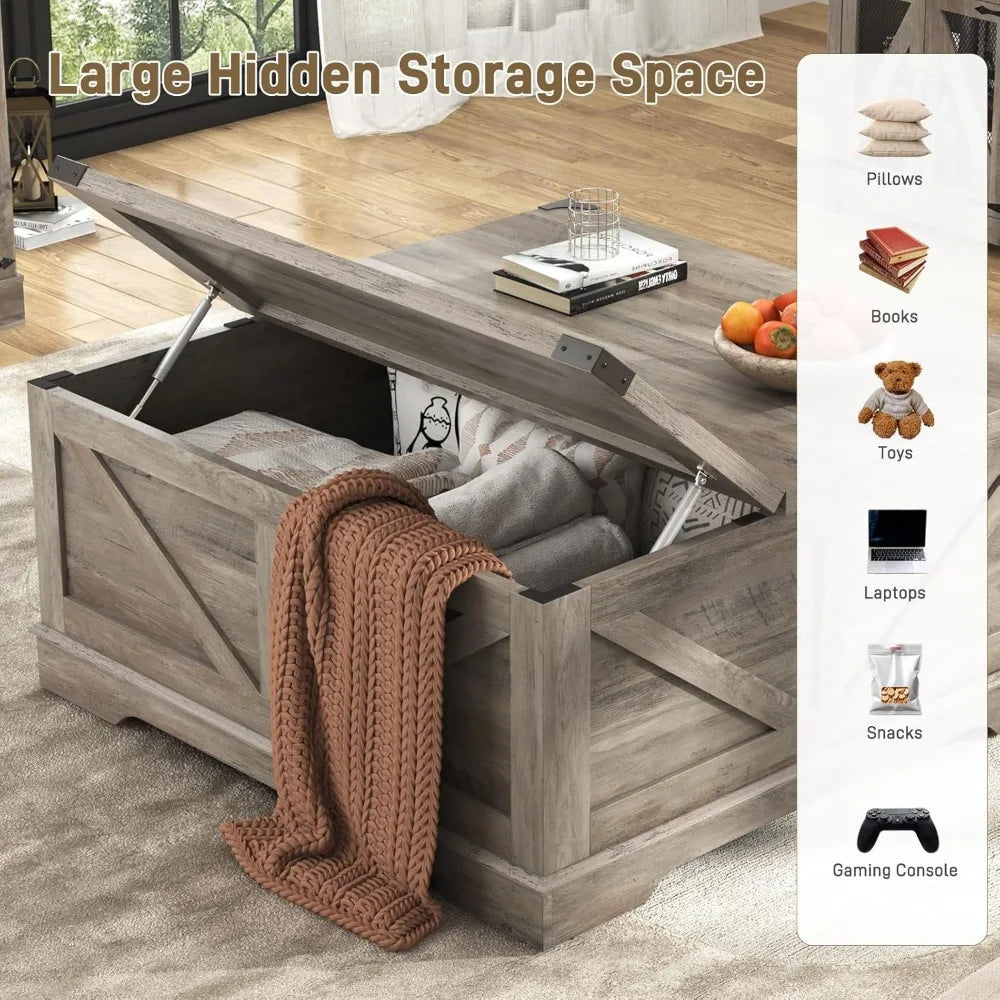 Multi-Fun Farmhouse Lift Top Coffee Table With Power Outlets