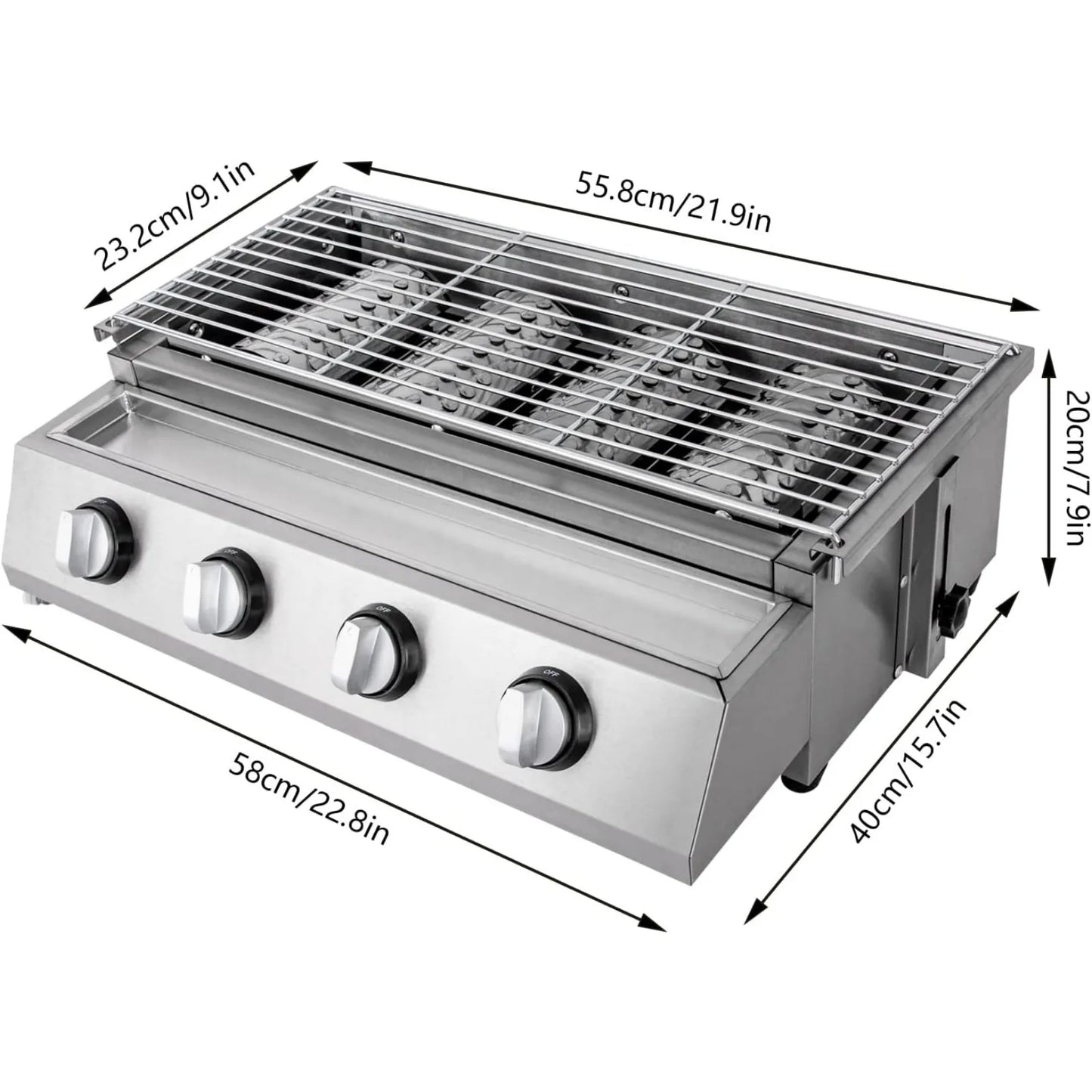 Grid 4 Burner Stainless Steel Portable Tabletop Gas Grill Smokeless