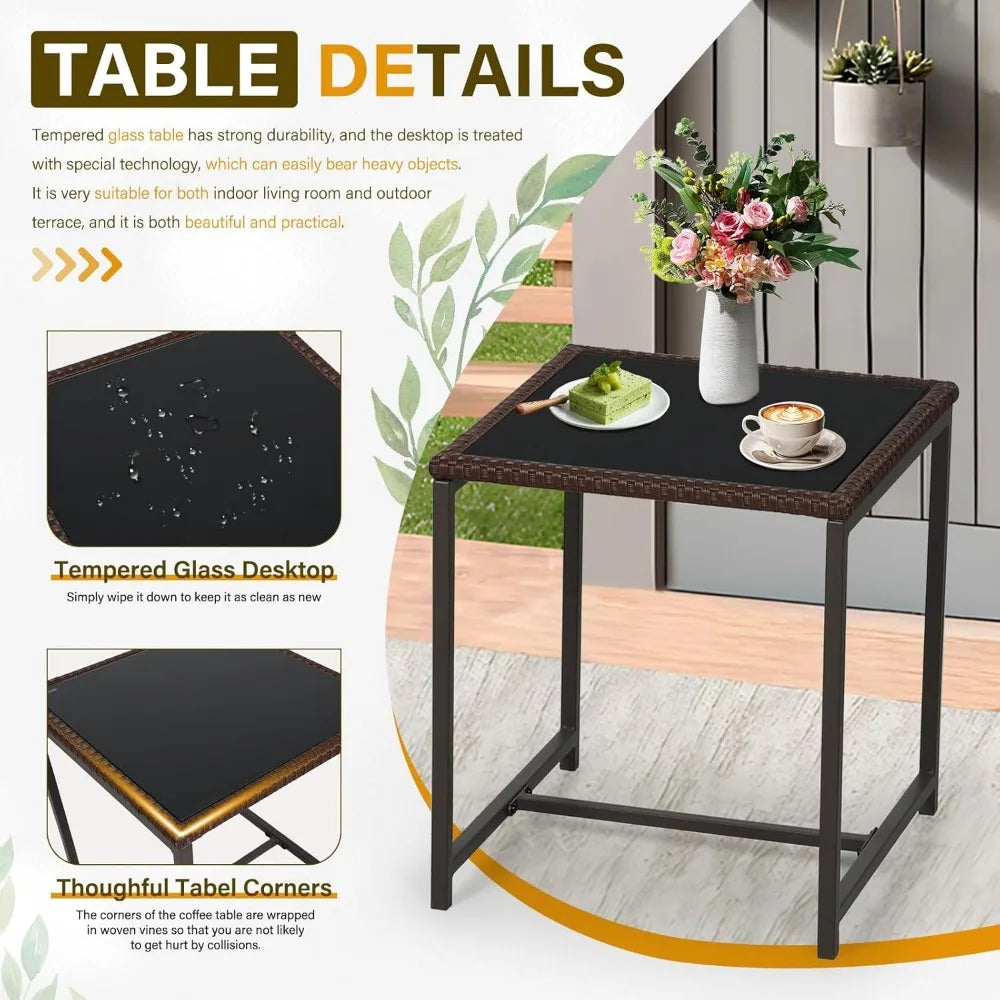 Outdoor 3 Piece Patio Bistro Set Wicker With Glass Table