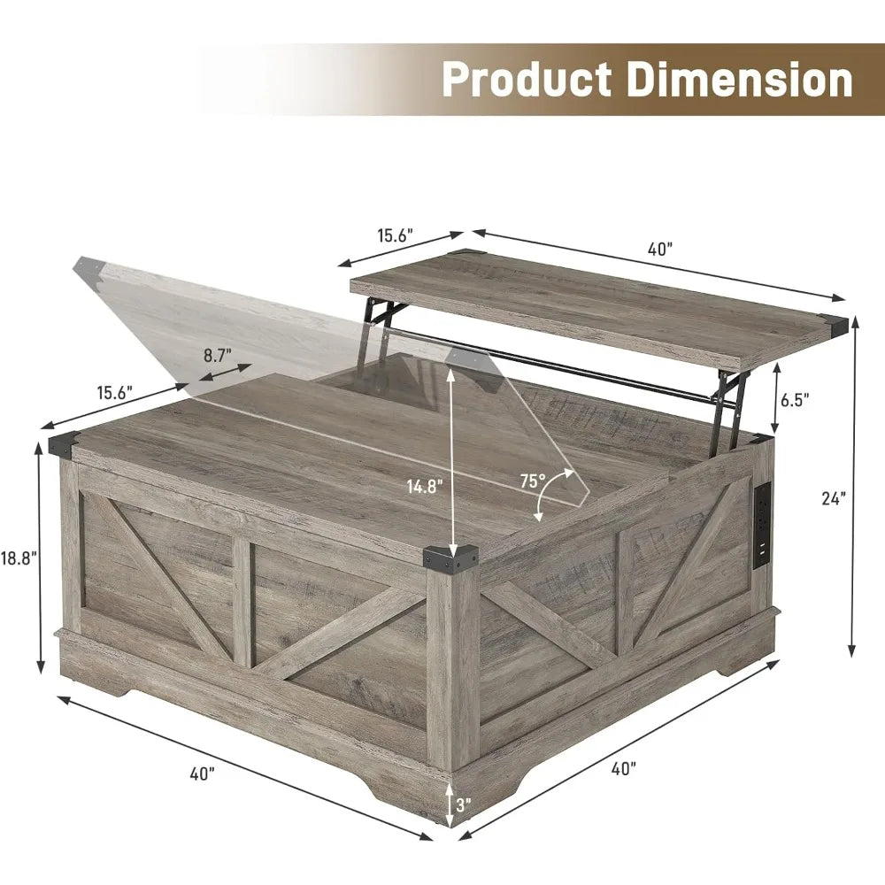 Multi-Fun Farmhouse Lift Top Coffee Table With Power Outlets