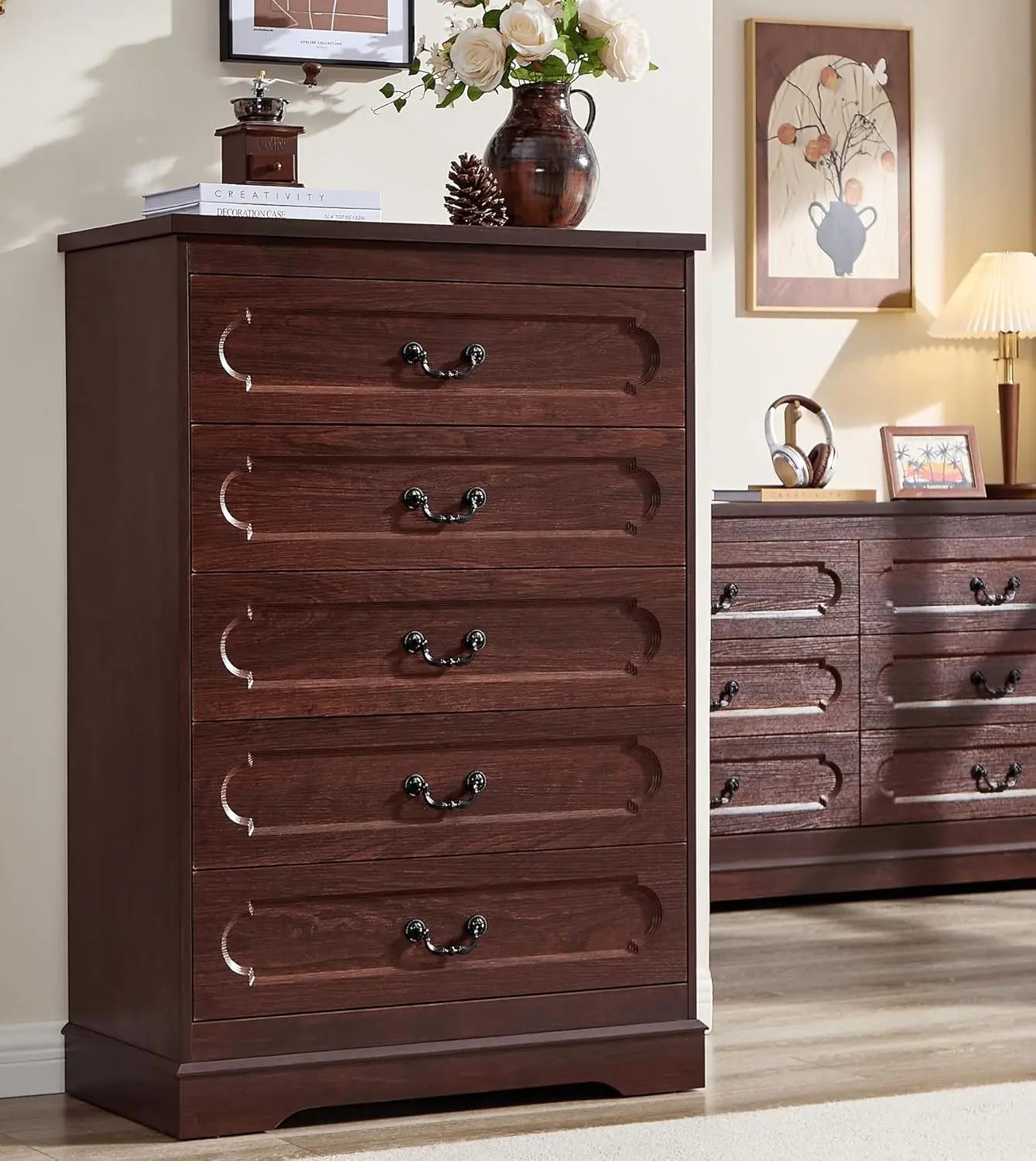 General Dresser for Bedroom Farmhouse Cherry Wood Chest of Drawers