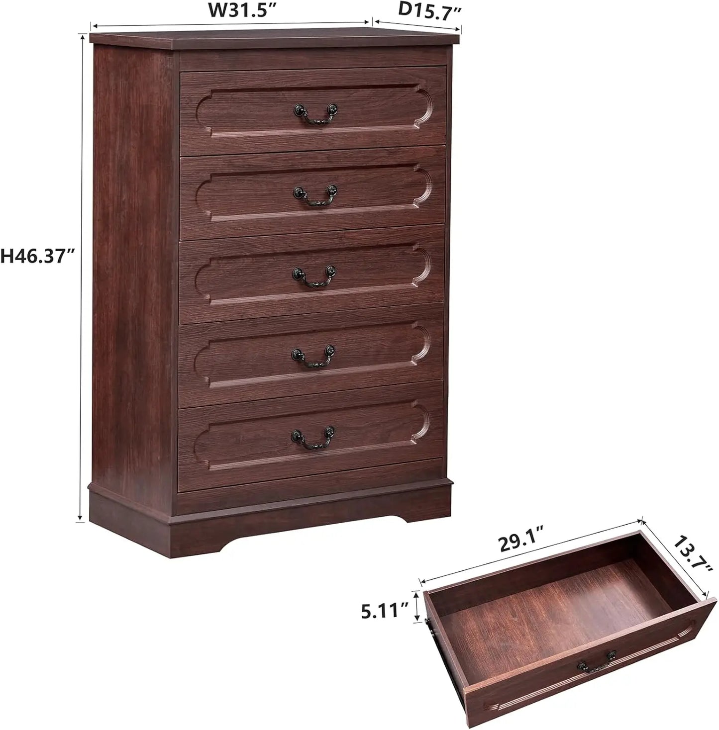 General Dresser for Bedroom Farmhouse Cherry Wood Chest of Drawers