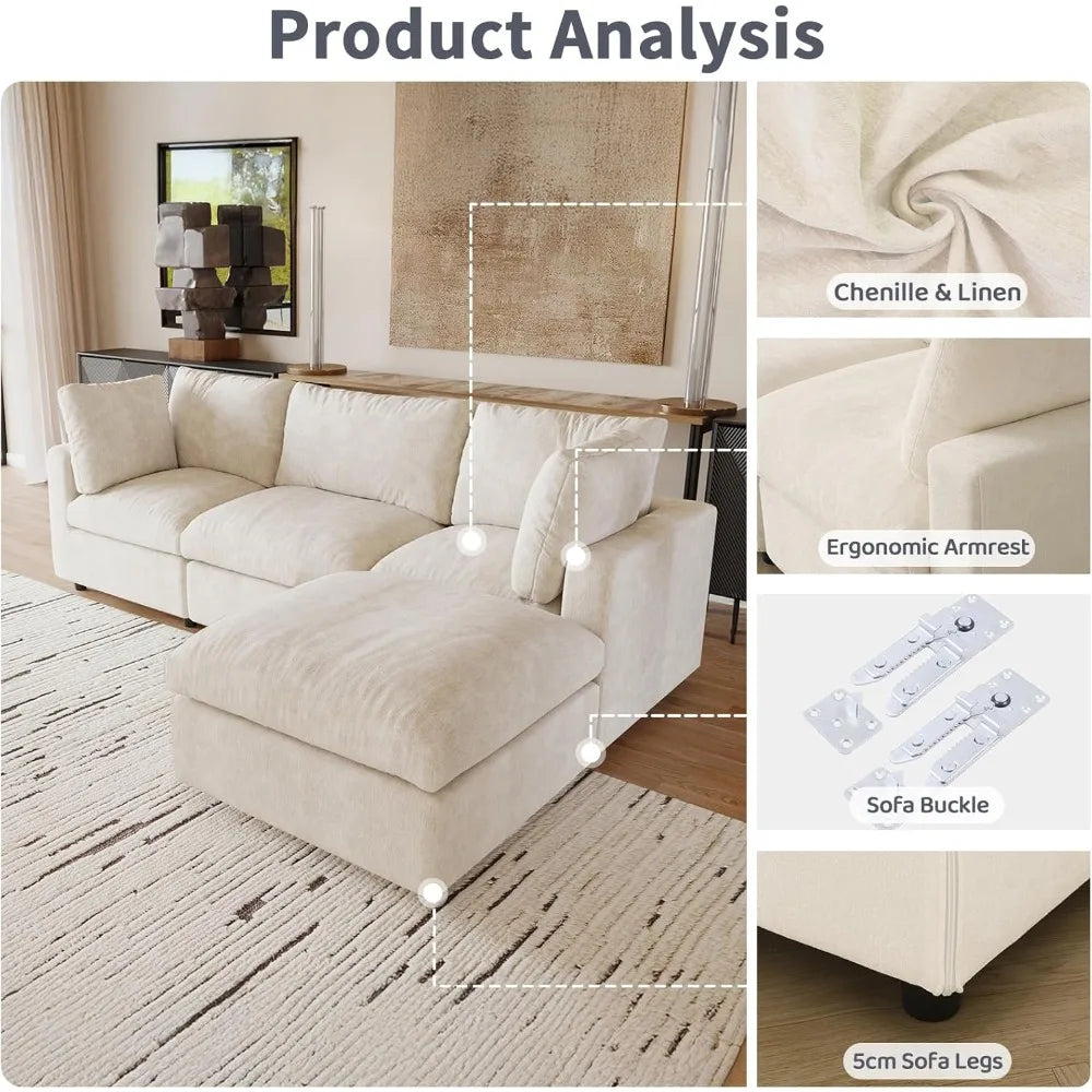 Cloud Sectional Sofa For Living Room Convertible 3 Seater