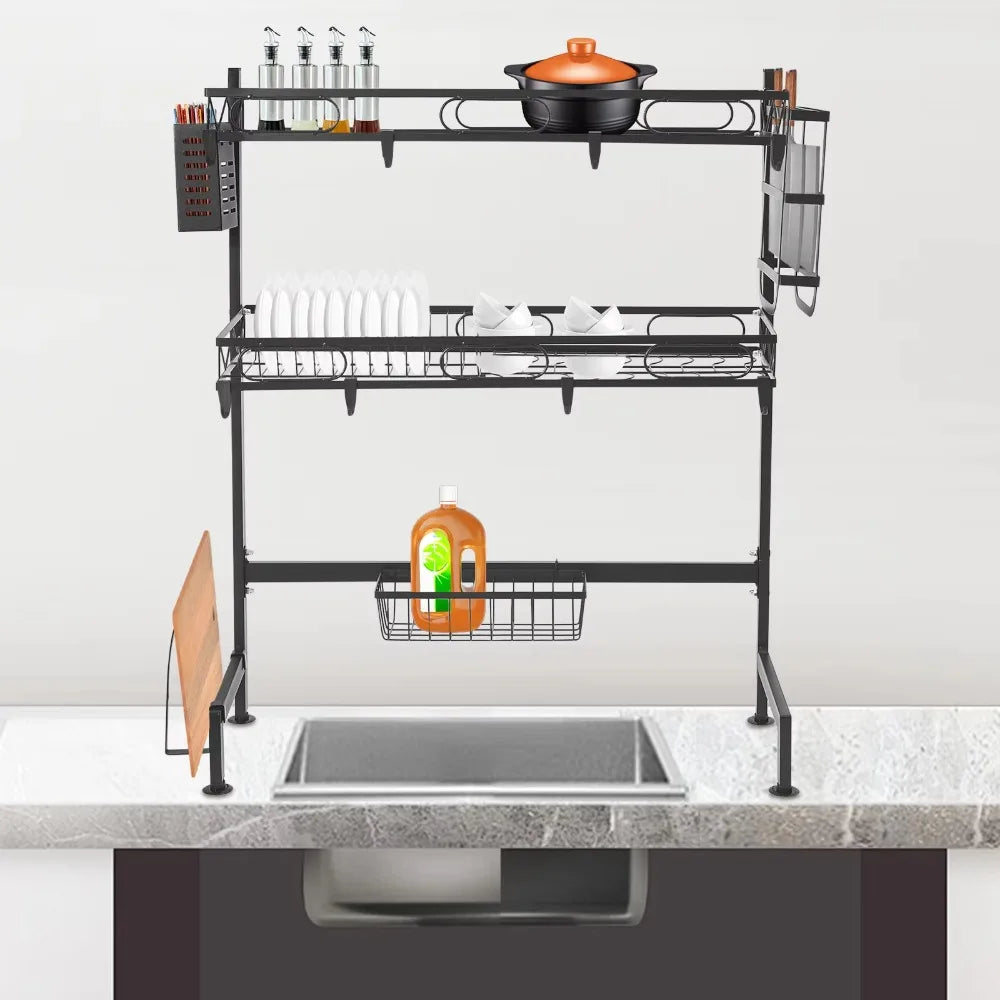 Hign-concerned Dish Drying Rack Over Sink Dual Tier with Cutlery Holders