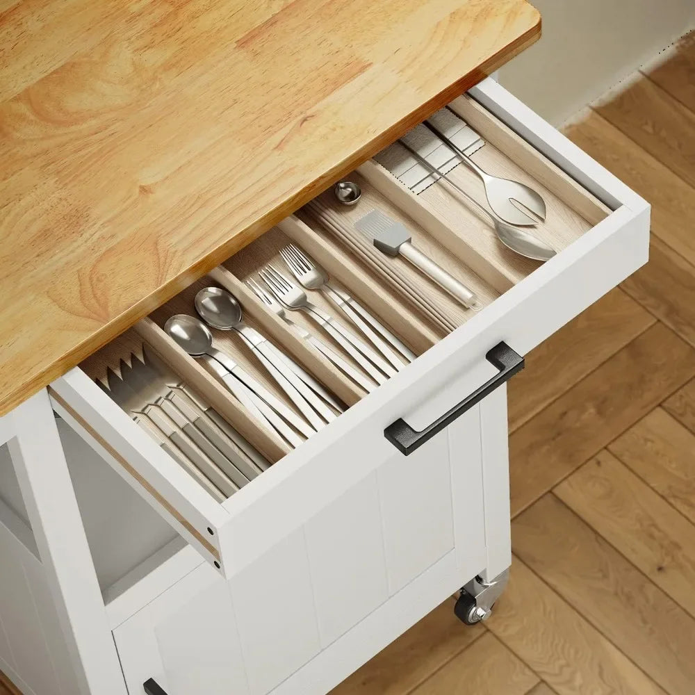 XMSJ Customizable Rolling Kitchen Island Cart With Drawer And Storage