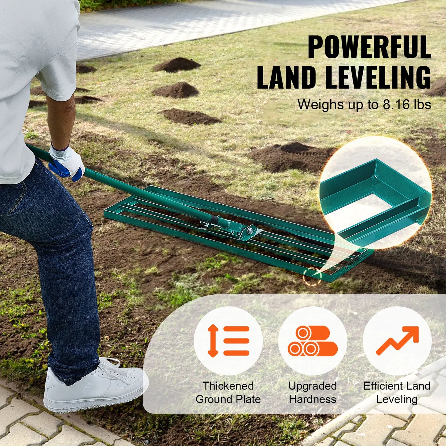 SucceBuy Lawn Leveling Rake Heavy Duty With Aluminum Ground Plate