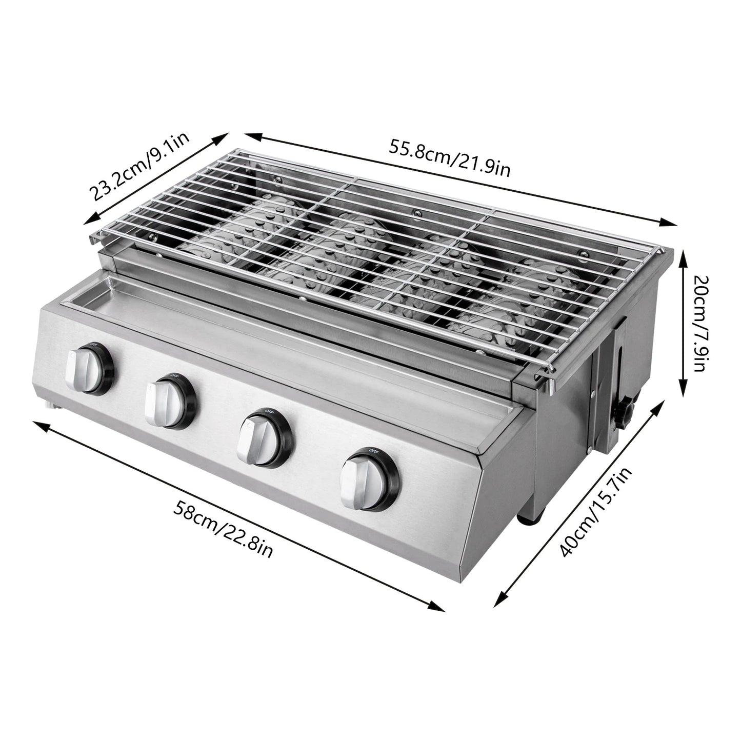 Grid 4 Burner Stainless Steel Portable Tabletop Gas Grill Smokeless