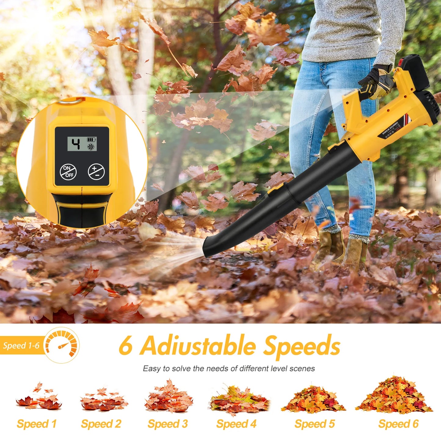 Cordless 21V Leaf Blower Dual 6.0Ah Batteries Fast Charger