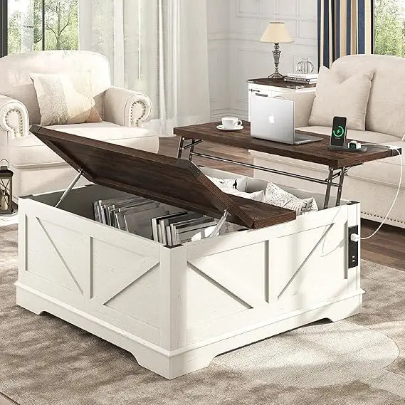 Multi-Fun Farmhouse Lift Top Coffee Table With Power Outlets