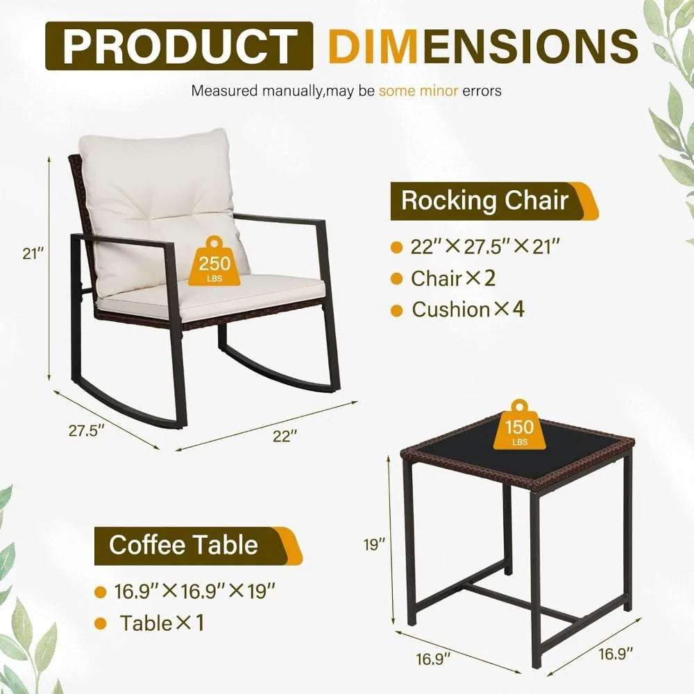 Outdoor 3 Piece Patio Bistro Set Wicker With Glass Table