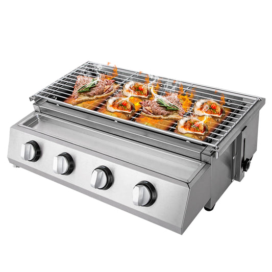 Grid 4 Burner Stainless Steel Portable Tabletop Gas Grill Smokeless