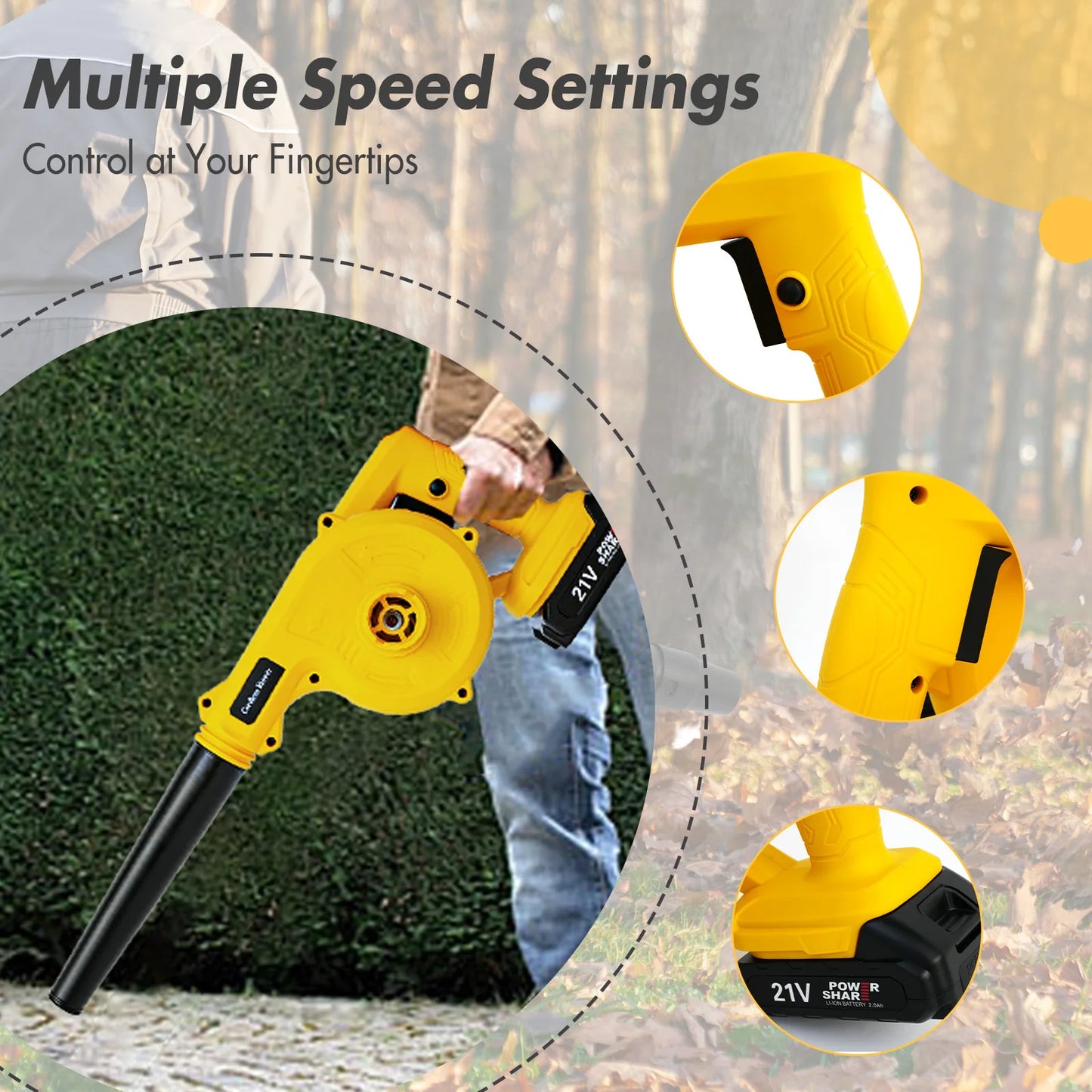 21V Cordless Leaf Blower 2-In-1 Portable Garden Tool