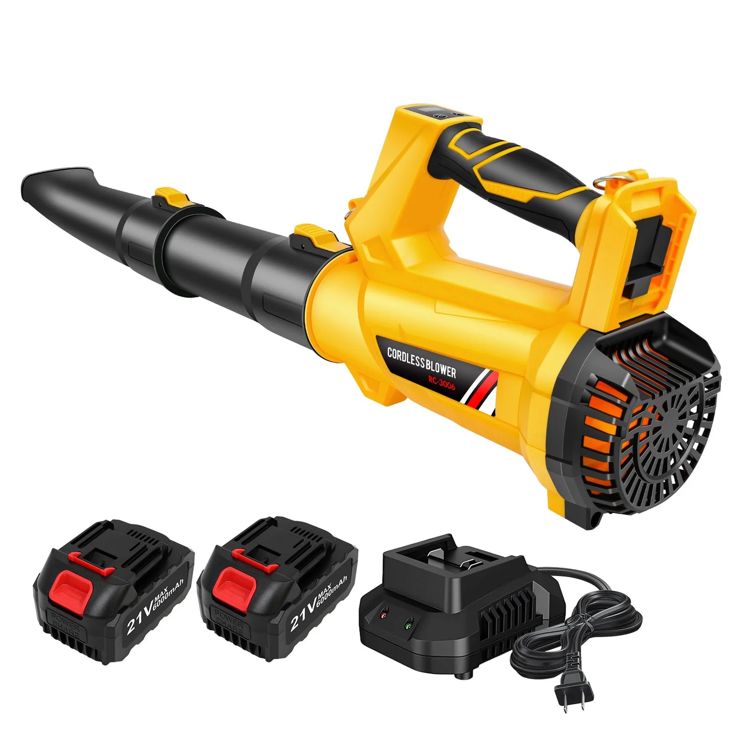 Cordless 21V Leaf Blower Dual 6.0Ah Batteries Fast Charger
