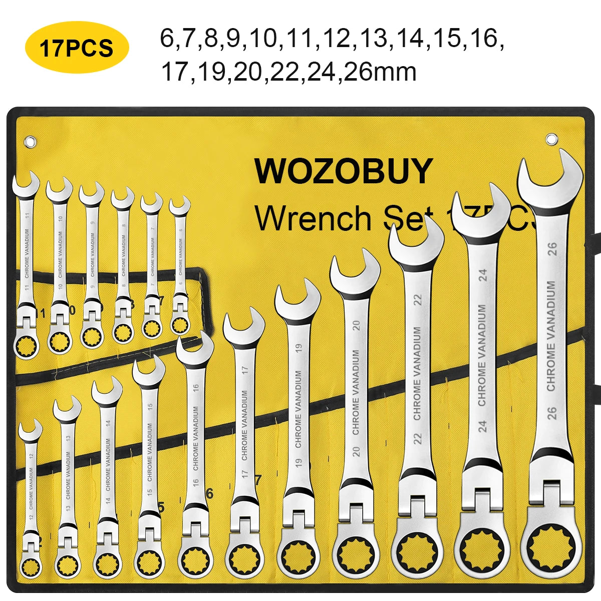 WOZOBUY Flex Head Ratchet Wrench Set Chromium Vanadium 72 Teeth