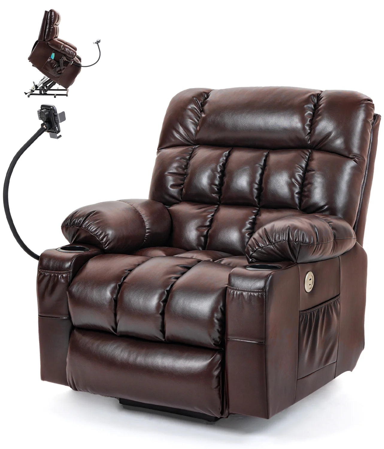Cover Faux Leather Lift Recliner Dual Motor Massage Cup Holder