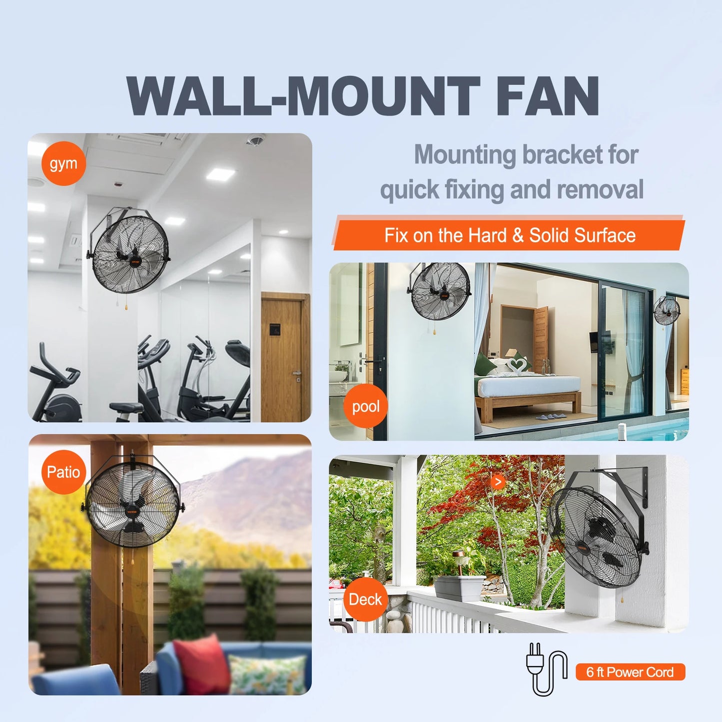 SucceBuy Wall Mount Fan High Velocity Waterproof Oscillating ETL Listed