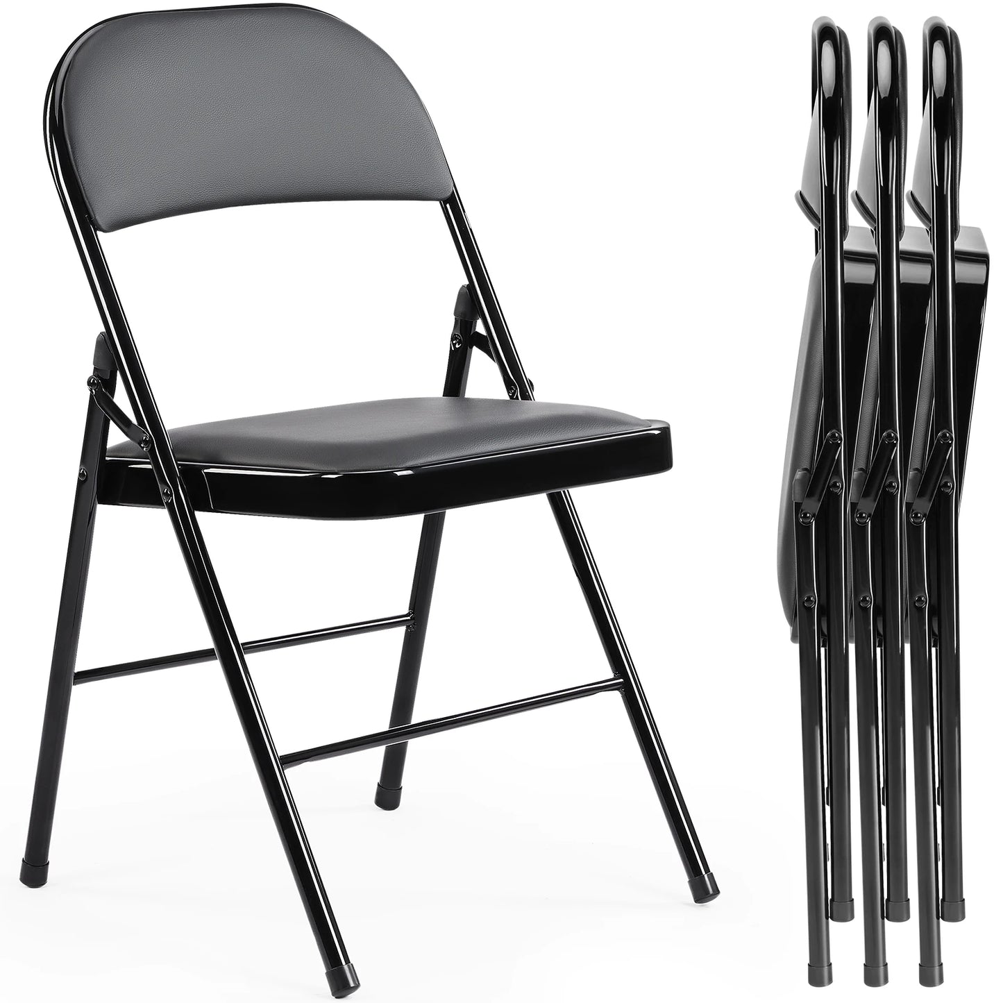 JHK Leather Padded Folding Chairs Set For Home And Office
