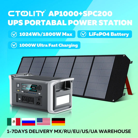CTOLITY AP1000 Solar Generator 1800W 1024Wh LiFePO4 Portable Power Station