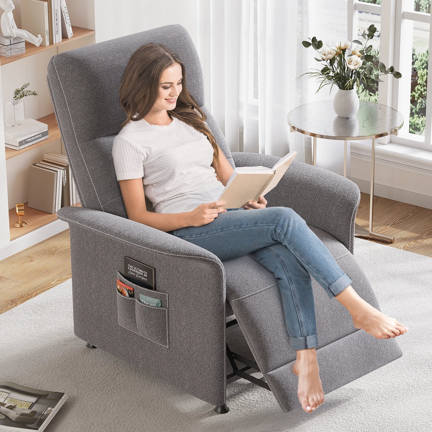 ZBOM Power Recliner Chair With Heated Massage And Adjustable Fabric