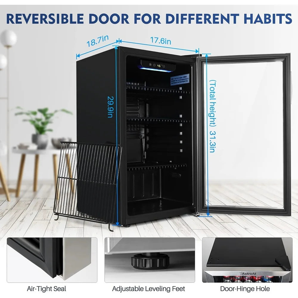 XMSJ Beverage Refrigerator Glass Door Mini Fridge with Temperature Control