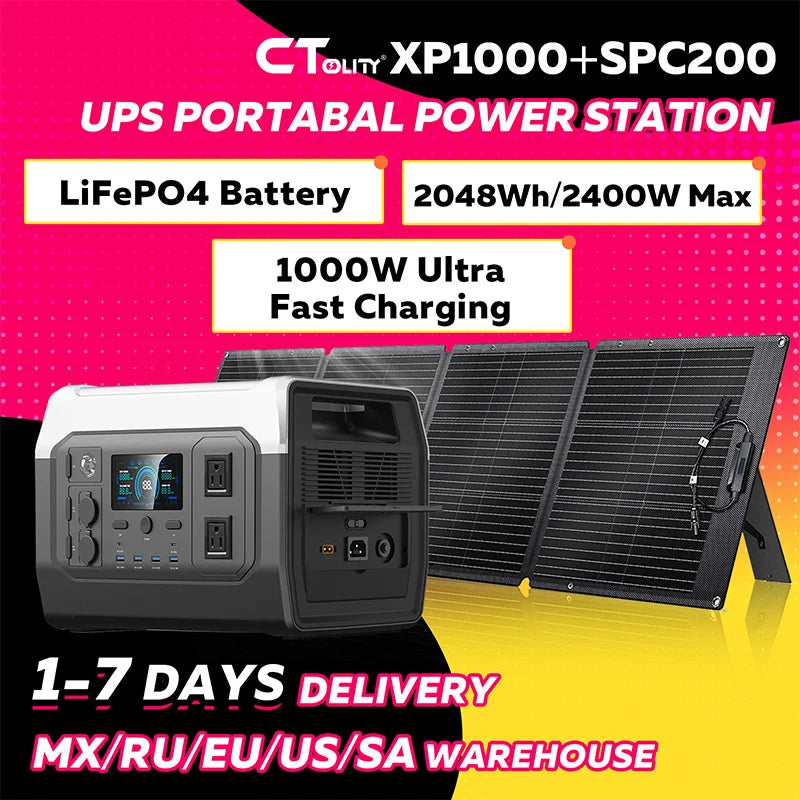 CTOLITY XP1000 1024Wh Solar Generator LiFePO4 Power Station 1600W